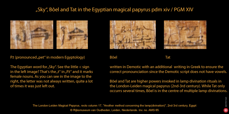 „Sky“, Bôel and Tat in the Egyptian magical papyrus pdm xiv / PGM XIV