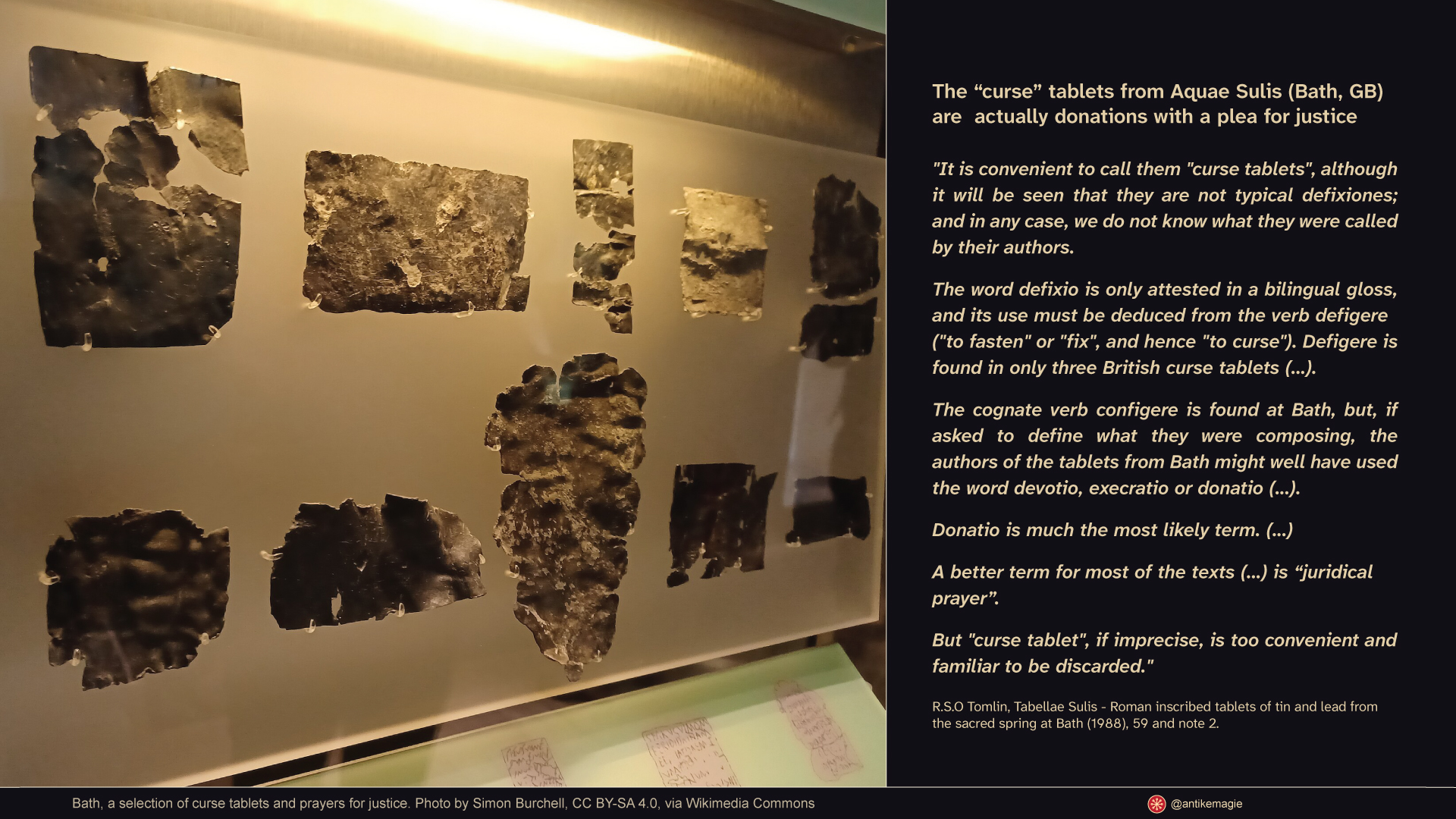 Bath, a selection of curse tablets and prayers for justice. Photo by Simon Burchell, CC BY-SA 4.0, via Wikimedia Commons