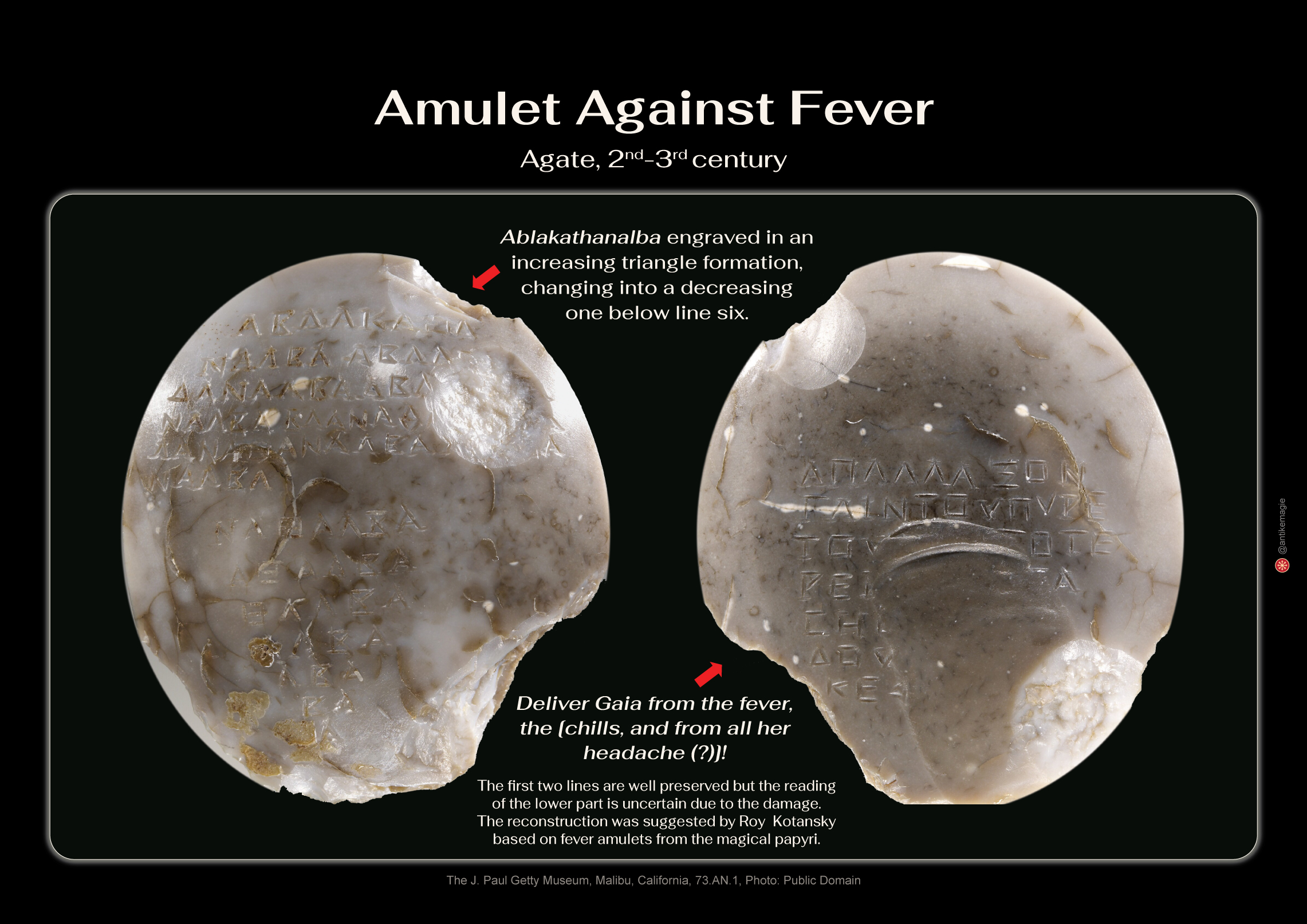 Amulet Against Fever, Agate, 2nd-3rd century, unknown findspot, The J. Paul Getty Museum, Malibu, California, 73.AN.1, Photo: Public Domain