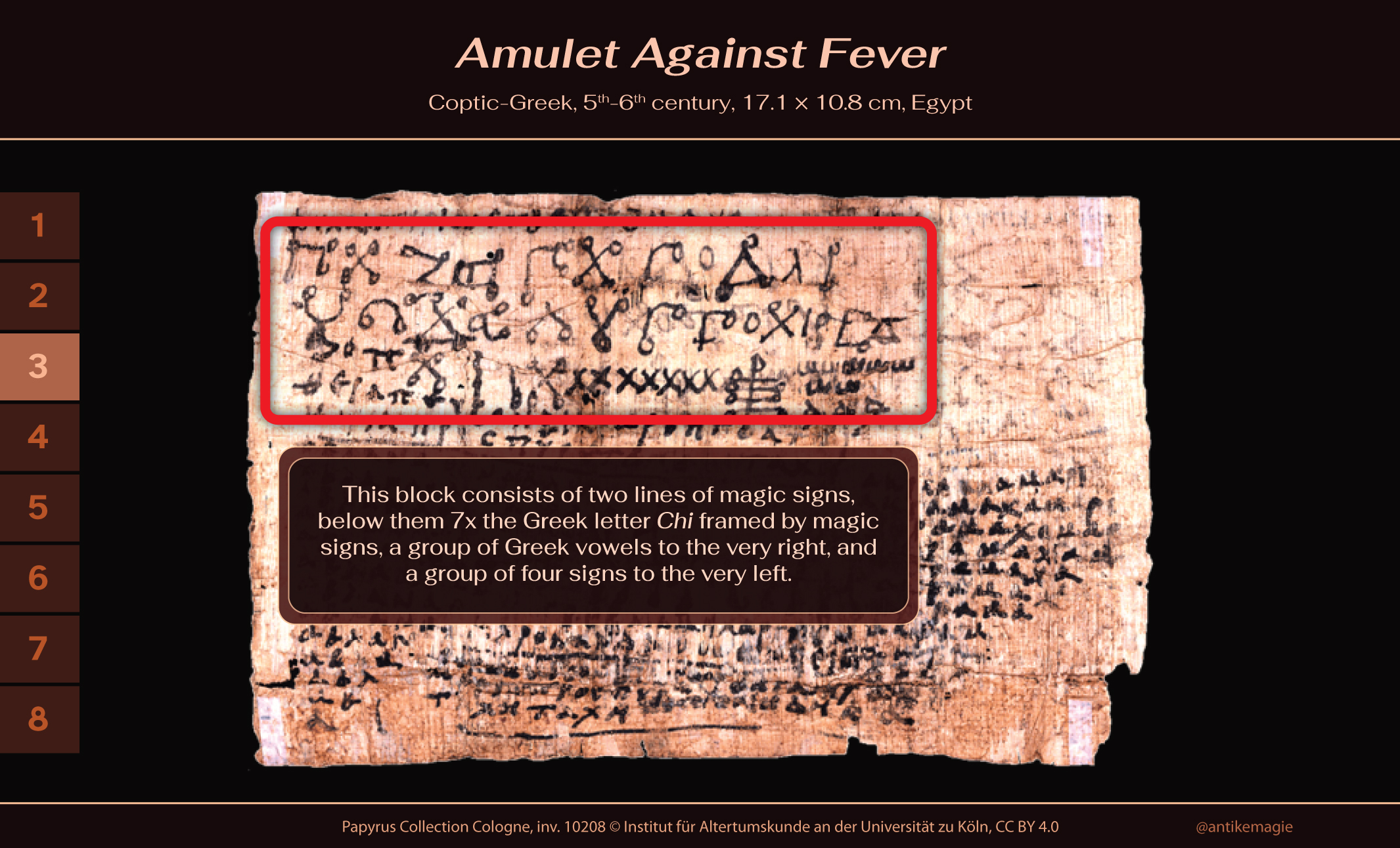 Coptic-Greek Amulet Against Fever, 5th-6th century, 17.1 × 10.8 cm, Egypt, Papyrus Collection Cologne, inv. 10208 © Institut für Altertumskunde an der Universität zu Köln, CC BY 4.0