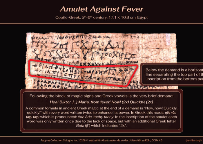 Coptic-Greek Amulet Against Fever, 5th-6th century, 17.1 × 10.8 cm, Egypt, Papyrus Collection Cologne, inv. 10208 © Institut für Altertumskunde an der Universität zu Köln, CC BY 4.0
