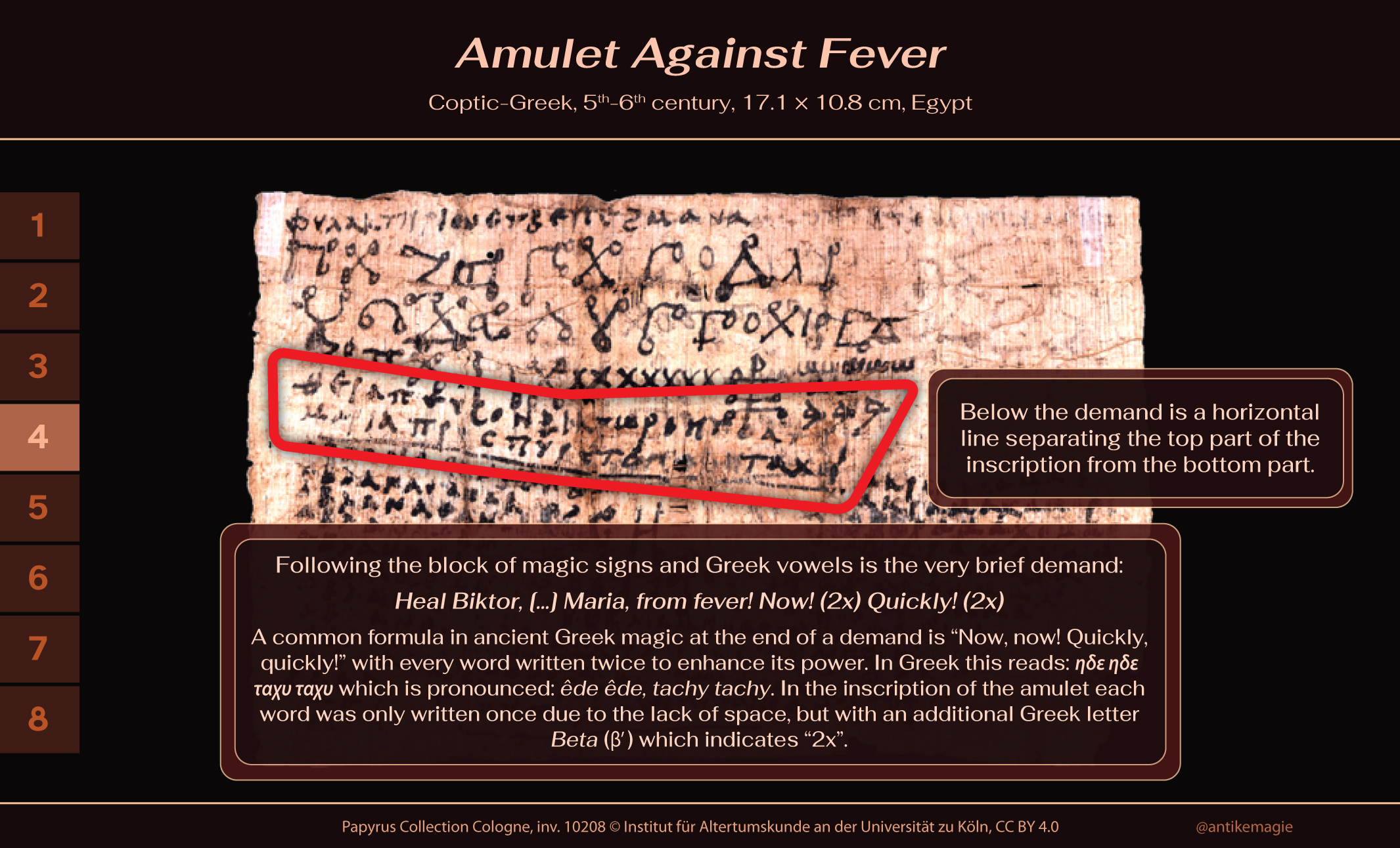 Coptic-Greek Amulet Against Fever, 5th-6th century, 17.1 × 10.8 cm, Egypt, Papyrus Collection Cologne, inv. 10208 © Institut für Altertumskunde an der Universität zu Köln, CC BY 4.0