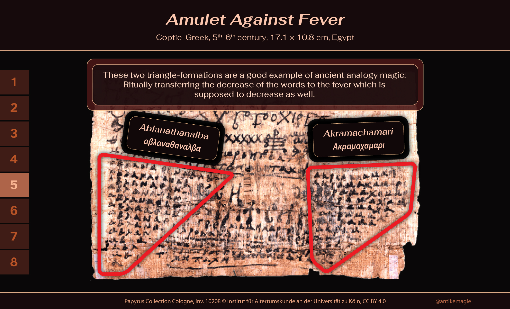Coptic-Greek Amulet Against Fever, 5th-6th century, 17.1 × 10.8 cm, Egypt, Papyrus Collection Cologne, inv. 10208 © Institut für Altertumskunde an der Universität zu Köln, CC BY 4.0