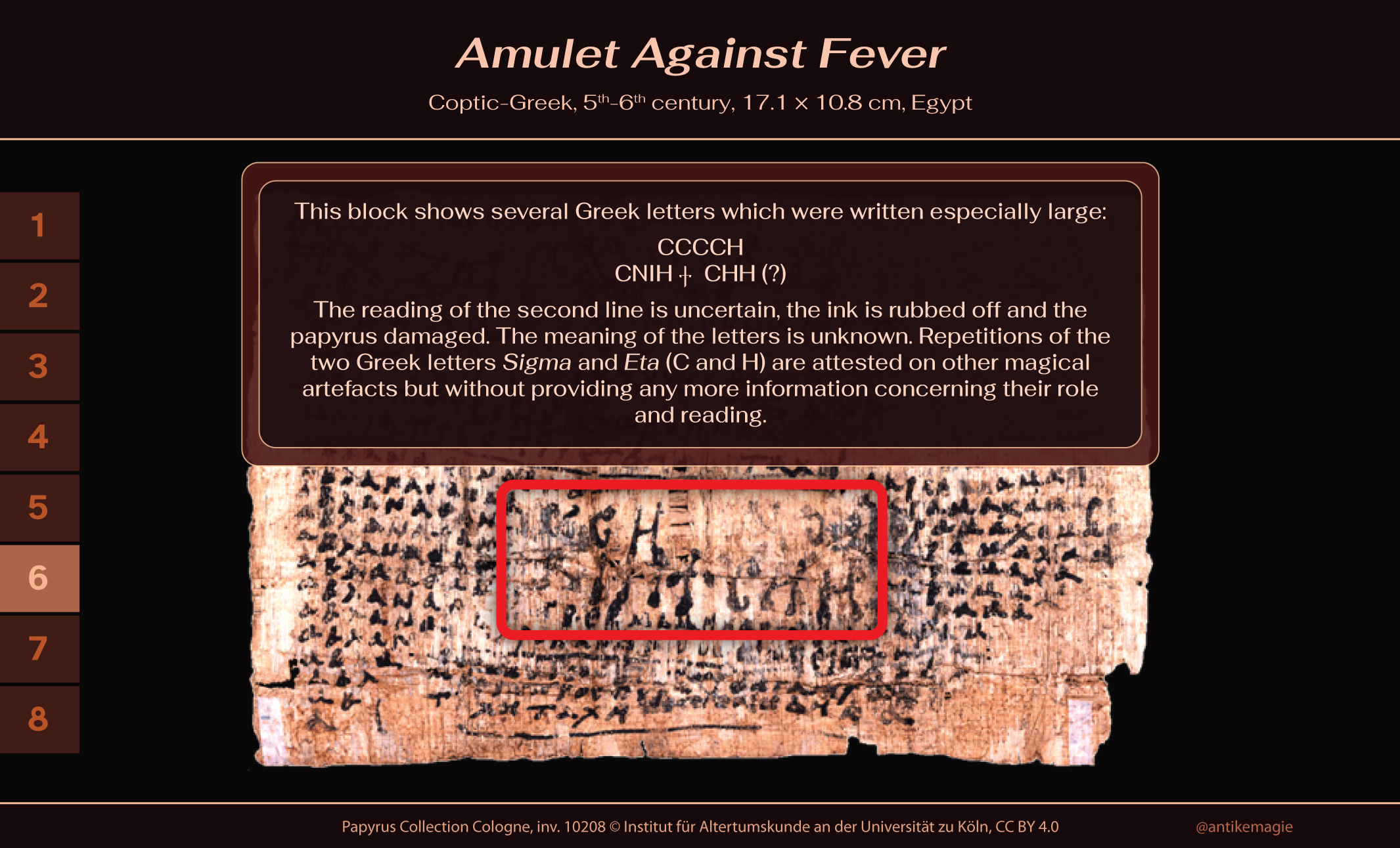 Coptic-Greek Amulet Against Fever, 5th-6th century, 17.1 × 10.8 cm, Egypt, Papyrus Collection Cologne, inv. 10208 © Institut für Altertumskunde an der Universität zu Köln, CC BY 4.0