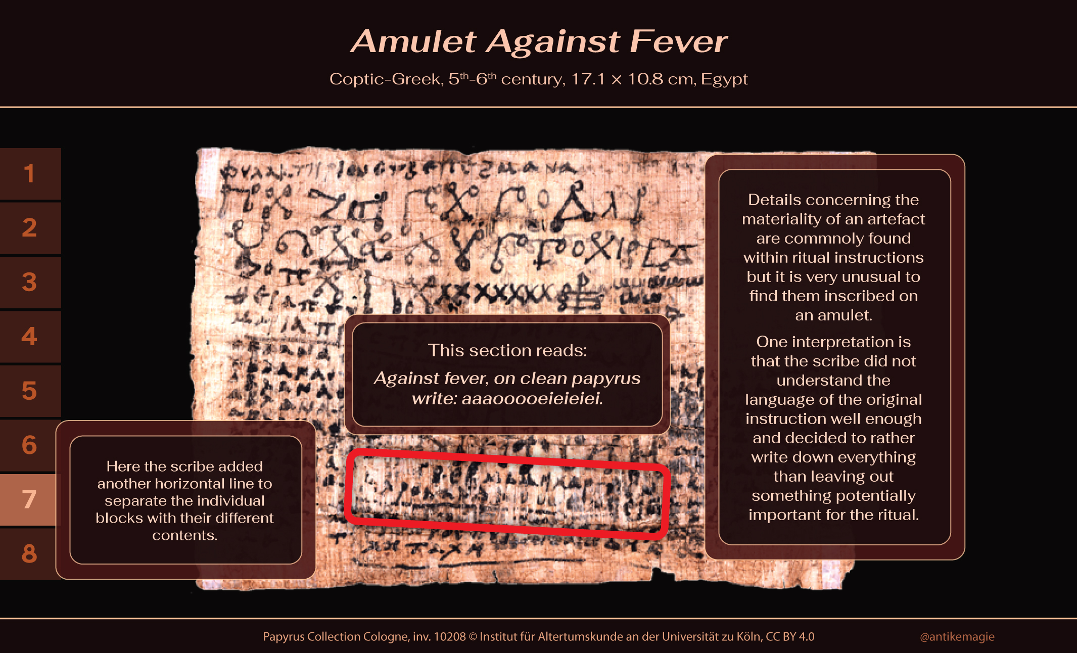 Coptic-Greek Amulet Against Fever, 5th-6th century, 17.1 × 10.8 cm, Egypt, Papyrus Collection Cologne, inv. 10208 © Institut für Altertumskunde an der Universität zu Köln, CC BY 4.0
