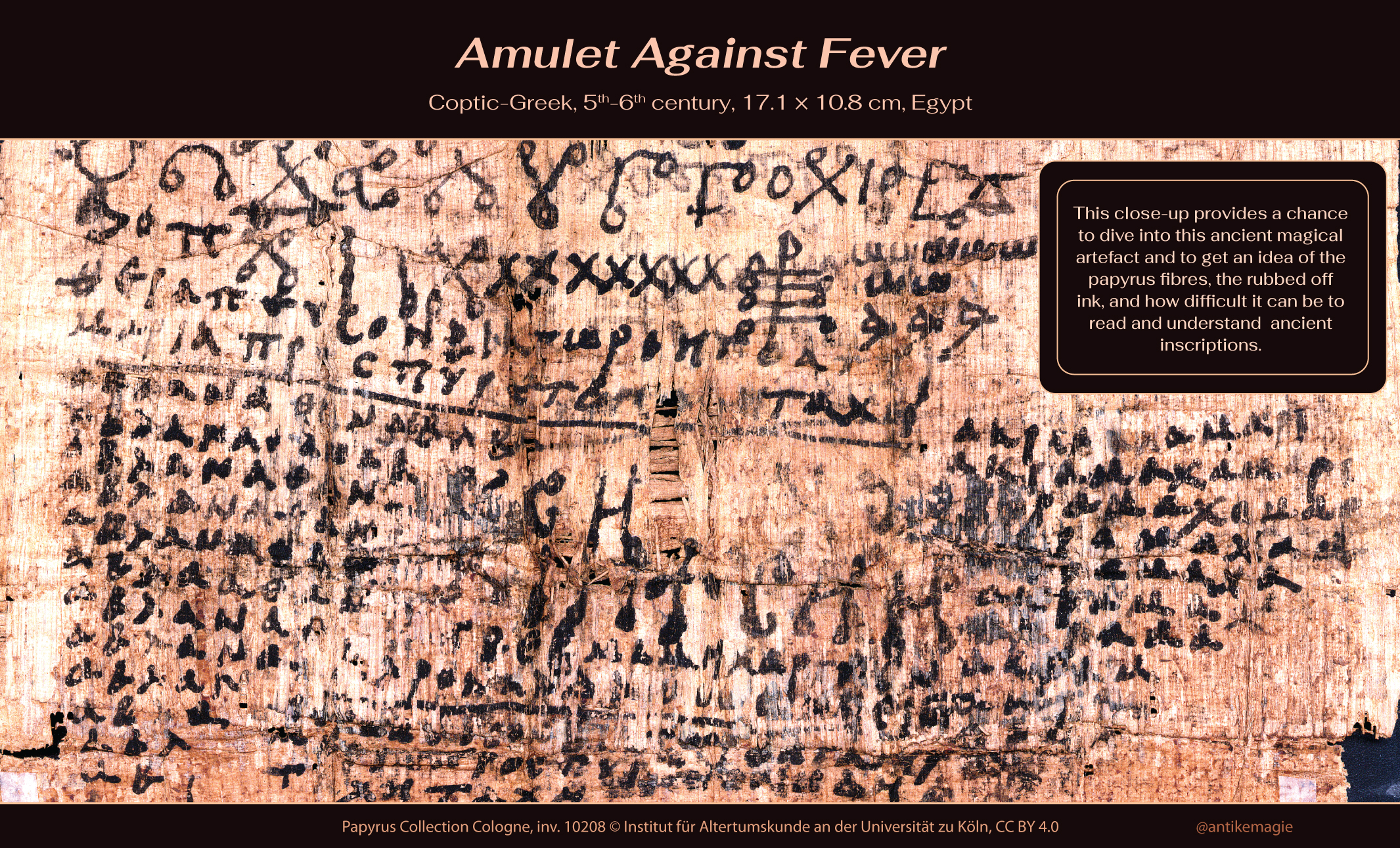 Coptic-Greek Amulet Against Fever, 5th-6th century, 17.1 × 10.8 cm, Egypt, Papyrus Collection Cologne, inv. 10208 © Institut für Altertumskunde an der Universität zu Köln, CC BY 4.0