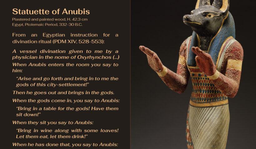 Statuette of Anubis, plastered and painted wood, ca. 332-30 B.C. H. 42.3 cm, Egypt, The Metropolitan Museum of Art, 38.5, Public Doamin