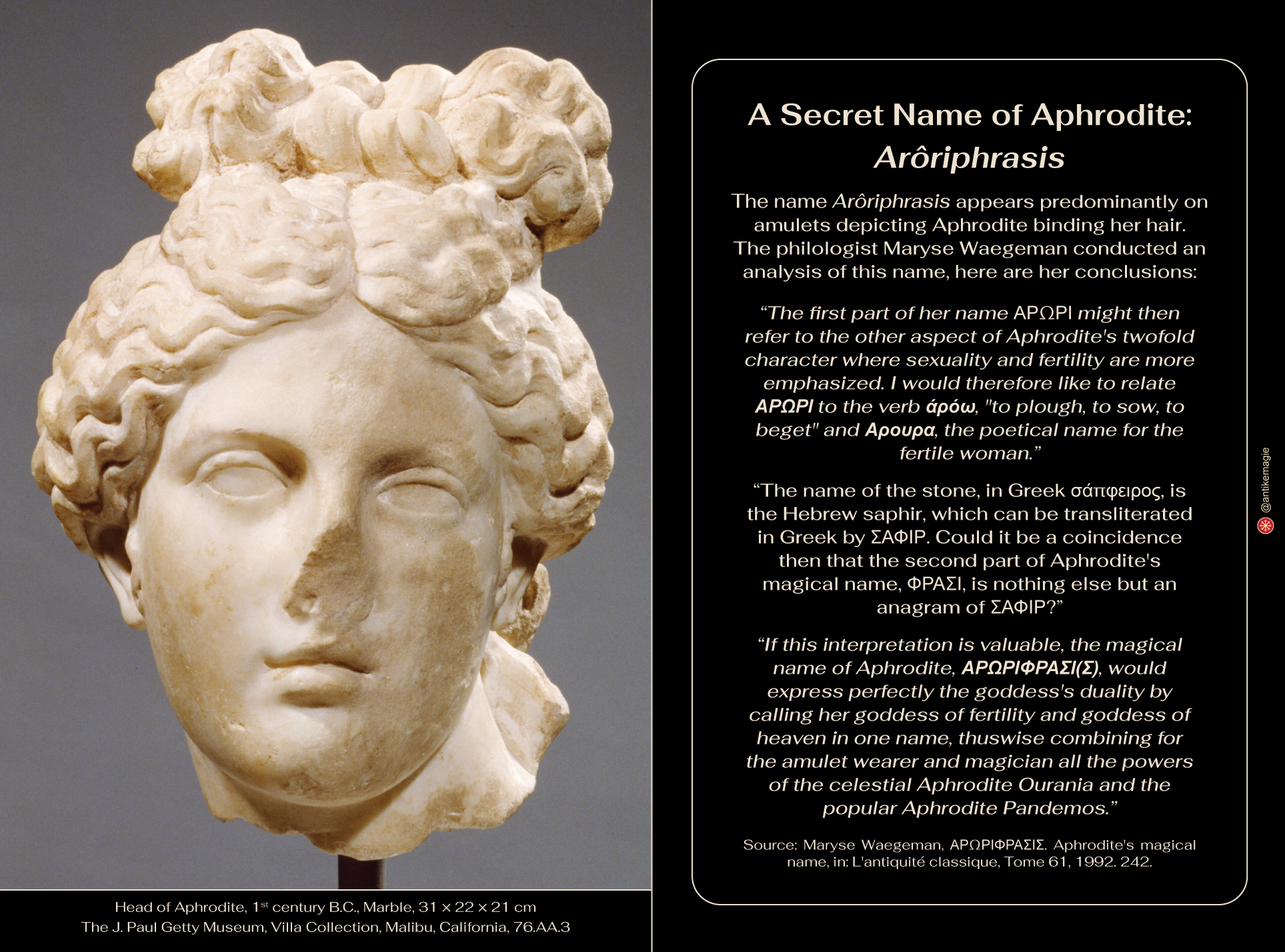 The Archaeology of Ancient Magic - Head of Aphrodite - Getty Museum 76.AA.3
