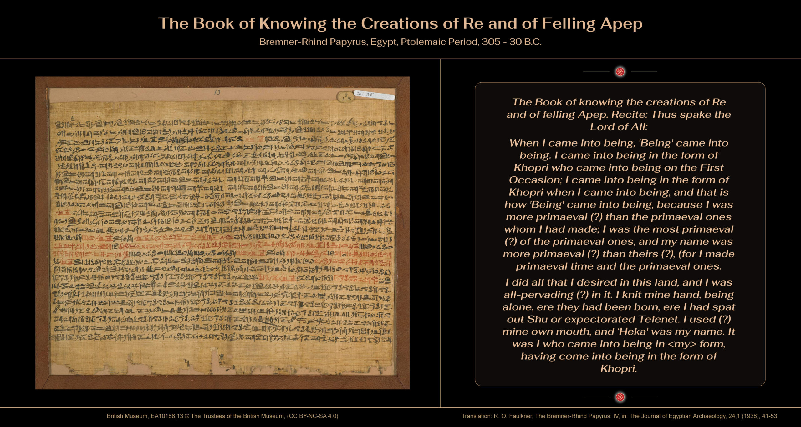 The Archaeology of Ancient Magic - The Book of Knowing the Creations of Re and of Felling Apep
- Bremner-Rhind Papyrus - British Museum, EA10188,13 © The Trustees of the British Museum, (CC BY-NC-SA 4.0)
