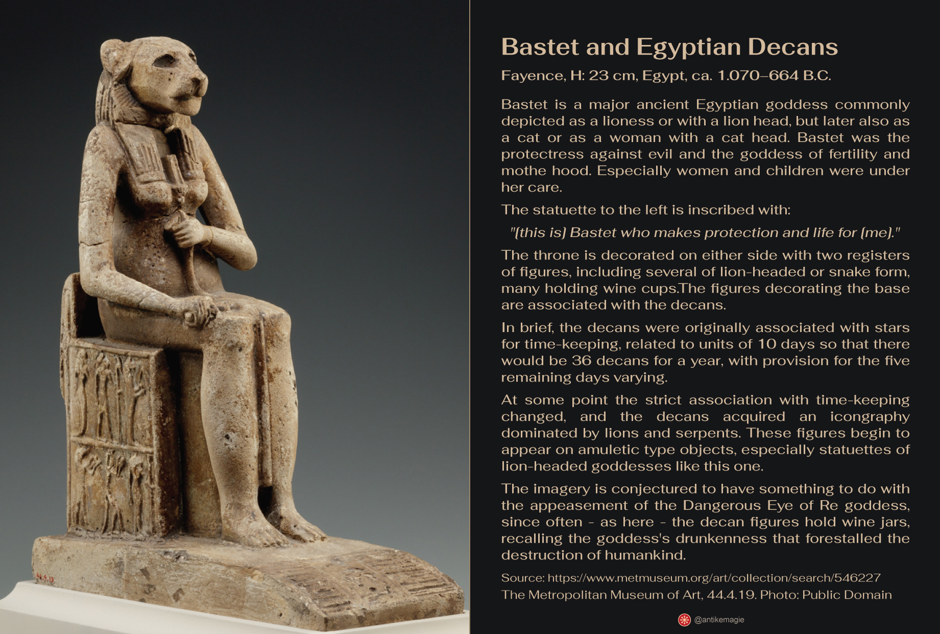 The Archcaeology of Ancient Magic - Bastet and Egyptian Decans - The Metropolitan Museum of Art, 44.4.19 