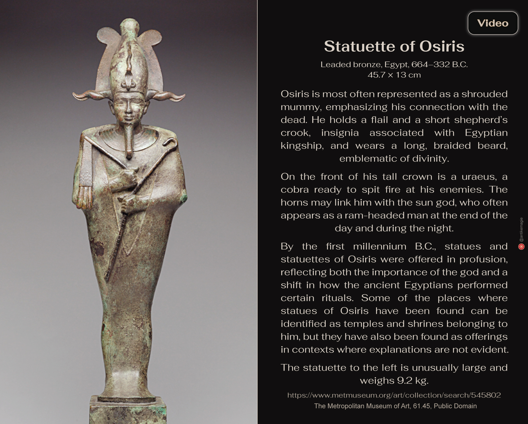 The Archaeology of Ancient Magic - Statuette of Osiris - The Metropolitan Museum of Art, 61.45, Public Domain
