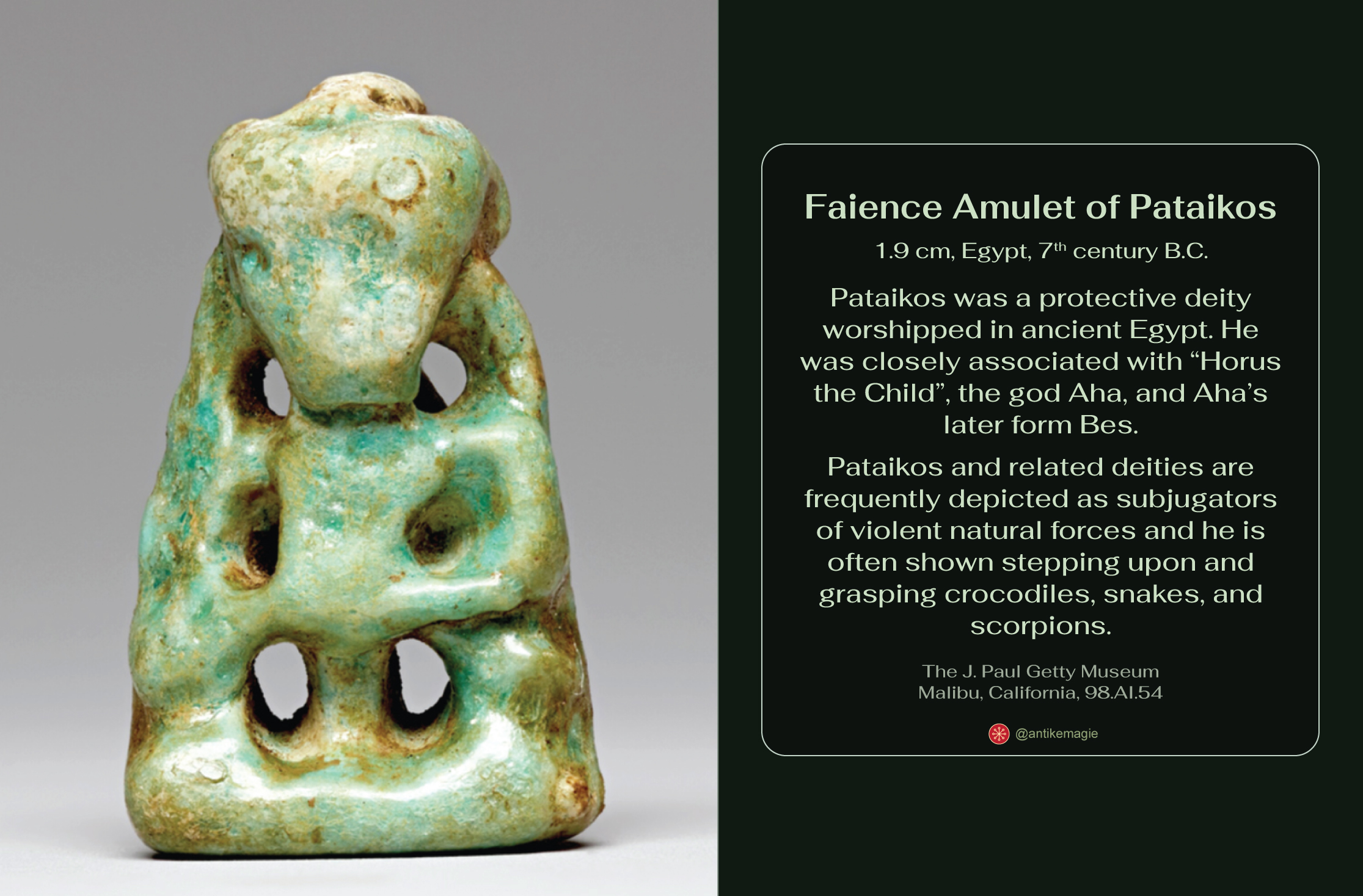The Archaeology of Ancient Magic - Ancient Egyptian Faience Amulet of Pataikos - The J. Paul Getty MuseumMalibu, California, 98.AI.54, Public Domain