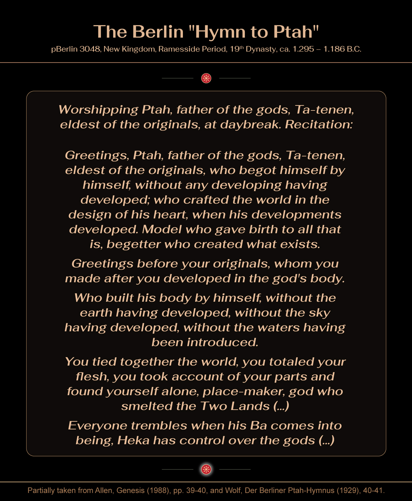 The Archaeology of Ancient Magic - Deities - Ptah - The Berlin Hymn to Ptah