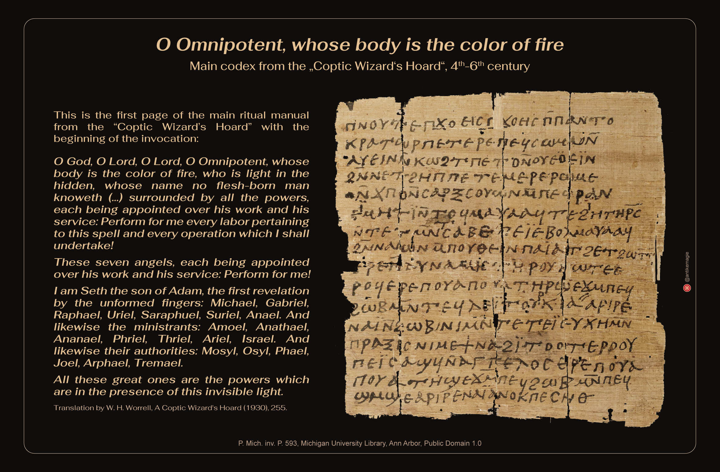 The Archaeology of Ancient Magic - Beginning „Coptic Wizard‘s Hoard - P. Mich. inv. P. 593, Michigan University Library, Ann Arbor, Public Domain 1.0