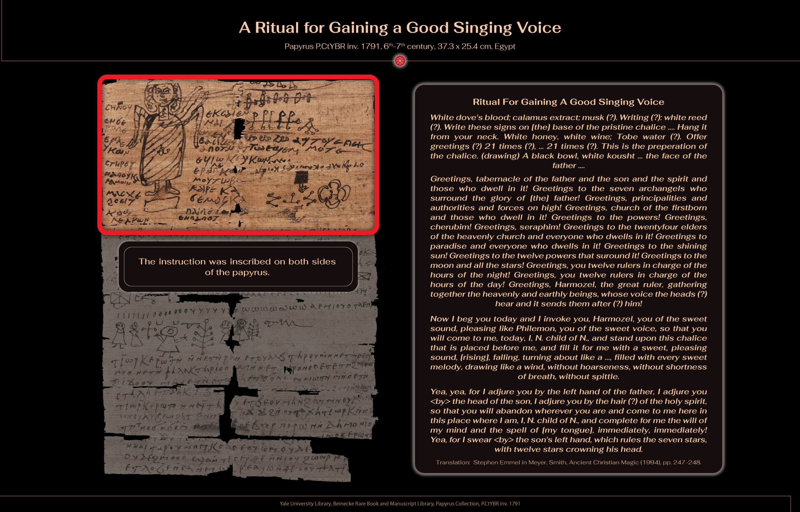 Ritual manual, Papyrus, ink, 6th-7th century, Egypt, 37.3 x 25.4 cm, Yale University Library, Beinecke Rare Book and Manuscript Library, Papyrus Collection, P.CtYBR inv. 1791