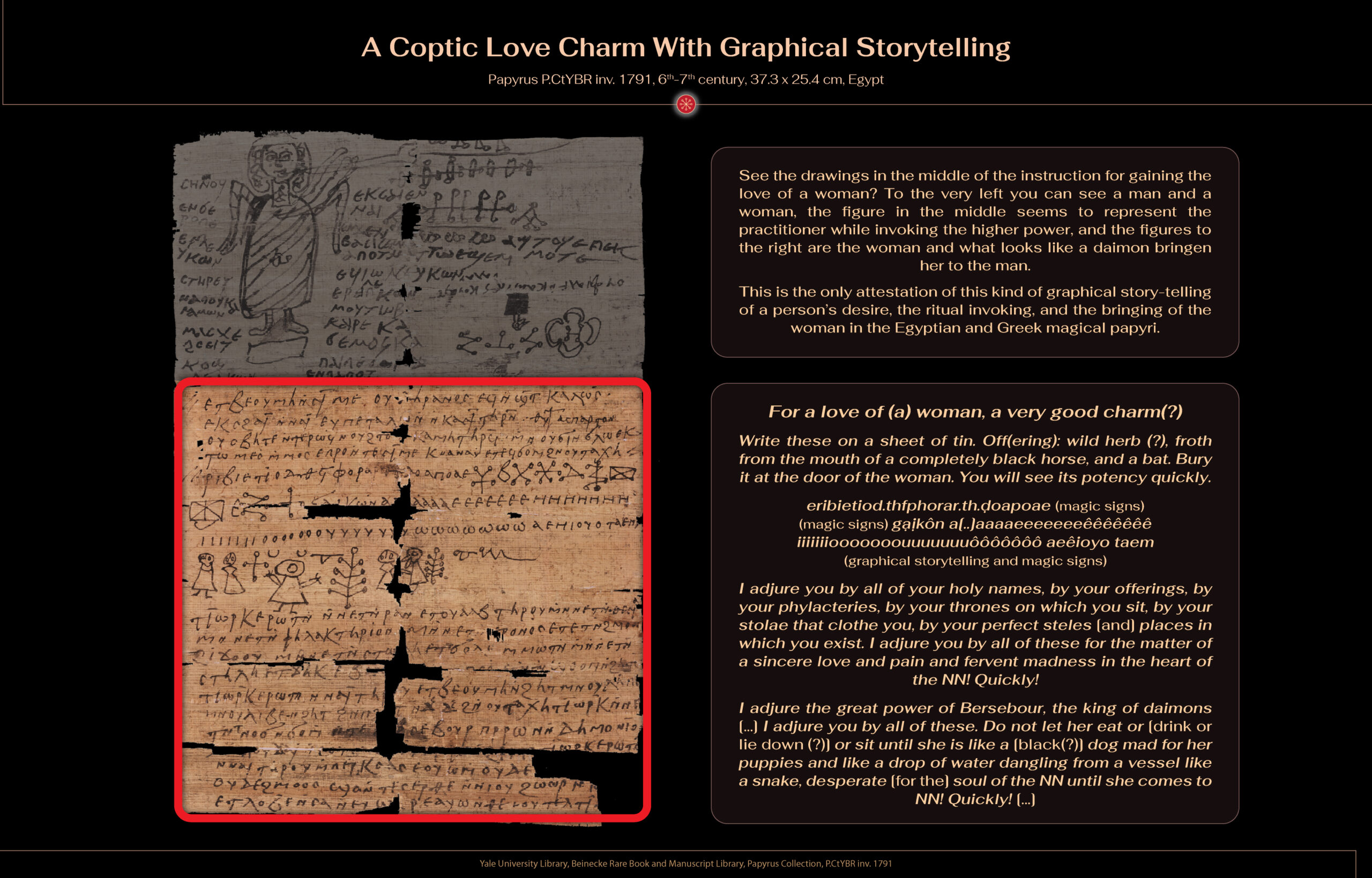 Ritual manual, Papyrus, ink, 6th-7th century, Egypt, 37.3 x 25.4 cm, Yale University Library, Beinecke Rare Book and Manuscript Library, Papyrus Collection, P.CtYBR inv. 1791