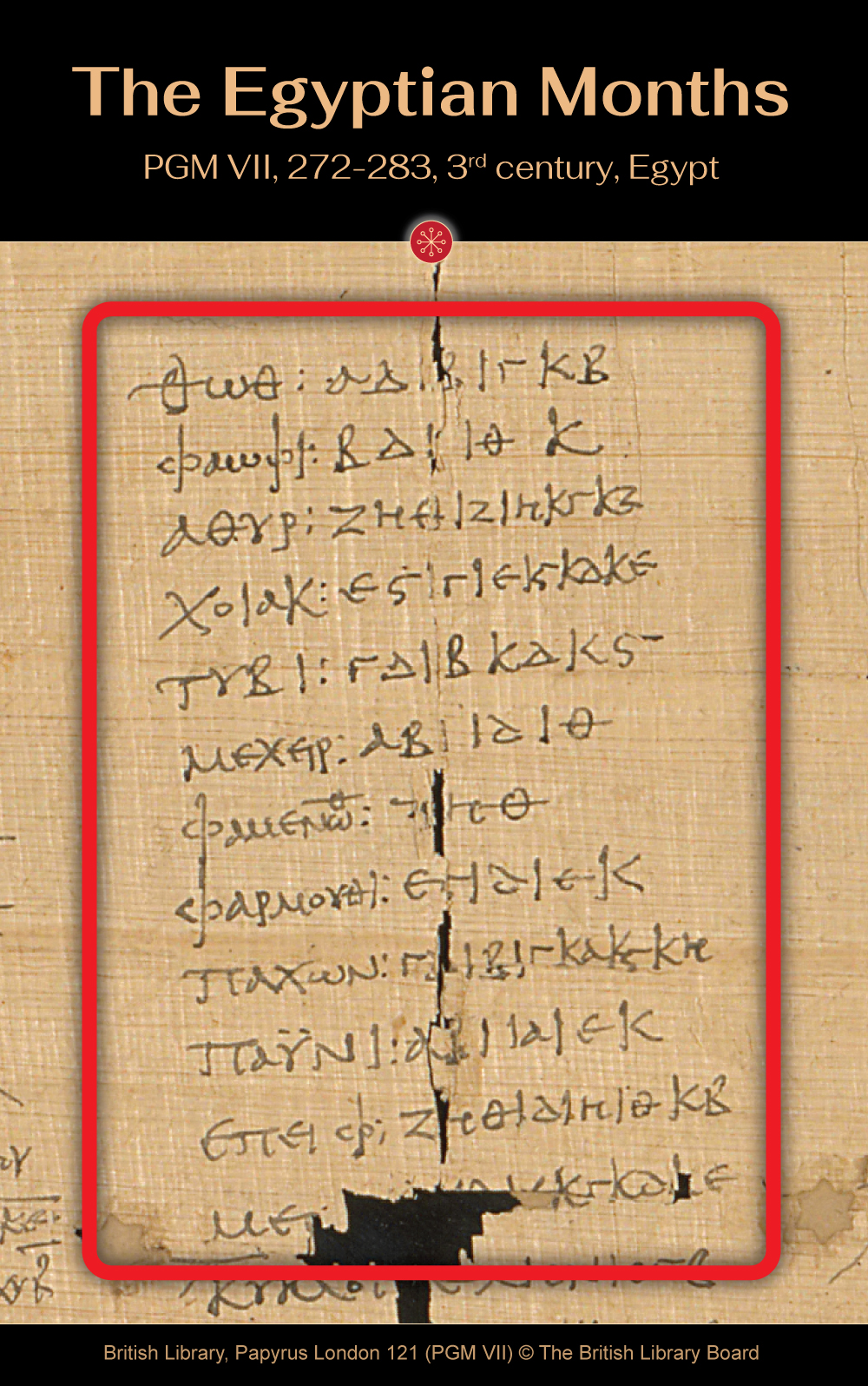 British Library, PGM-VII-272-283-Egyptian-Months - Papyrus London 121 (PGM VII) © The British Library Board