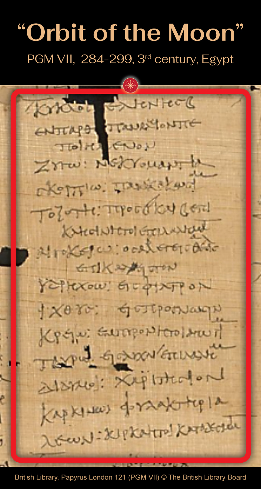 British Library, PGM-VII,-284-299-Orbit-of-the-Moon - Papyrus London 121 (PGM VII) © The British Library Board