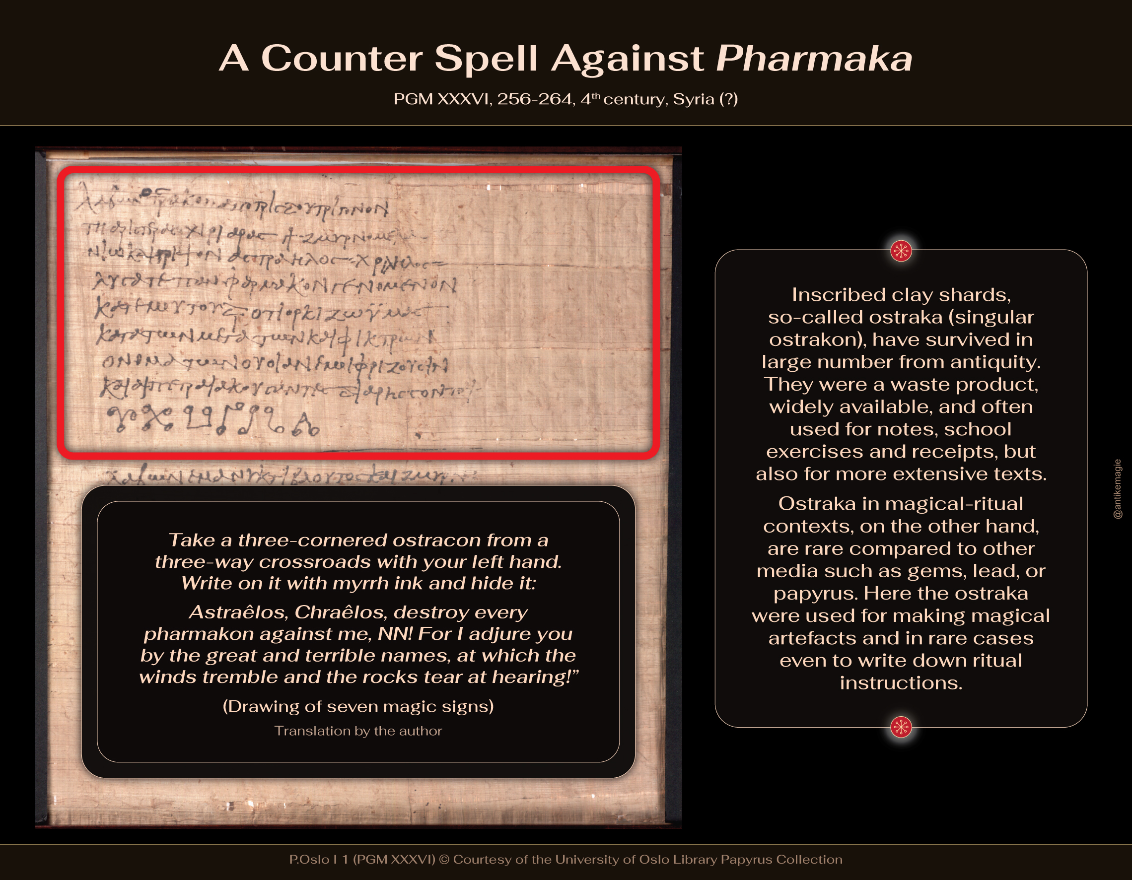 PGM XXXVI, 256-264, 4th century, Egypt; University of Oslo Library Papyrus P.Oslo I 1; © Courtesy of the University of Oslo Library Papyrus Collection