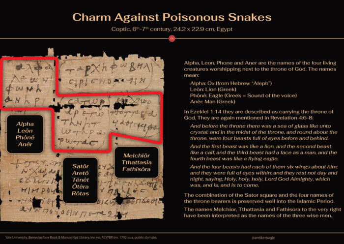 The Archaeology of Ancient Magic - Christian Charm Against Poisonous Snakes with Sator square - Yale University, Beinecke Rare Book & Manuscript Library, inv. no. P.CtYBR inv. 1792 qua