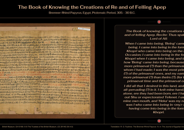 The Archaeology of Ancient Magic - The Book of Knowing the Creations of Re and of Felling Apep - Bremner-Rhind Papyrus - British Museum, EA10188,13 © The Trustees of the British Museum, (CC BY-NC-SA 4.0)