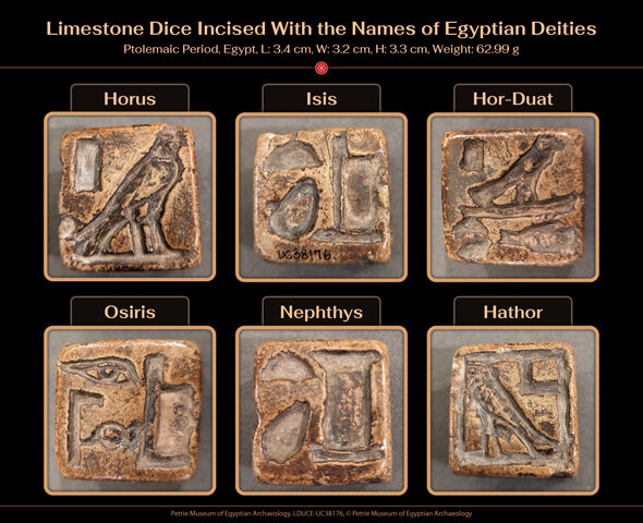 The Archaeology of Ancient Magic - Ancient Dice with Egyptian Deities - UCL Culture Museum, LDUCE-UC38176