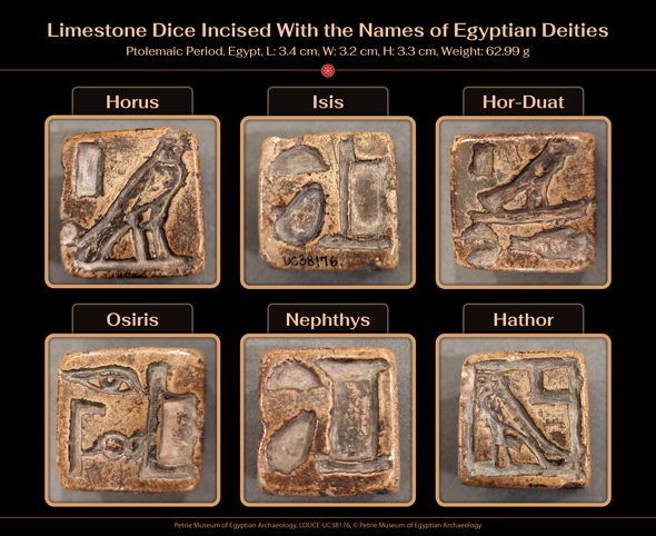 The Archaeology of Ancient Magic - Ancient Dice with Egyptian Deities - UCL Culture Museum, LDUCE-UC38176